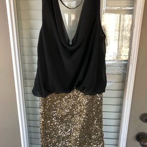 Black Cowl Neck dress with Sequin Skirt